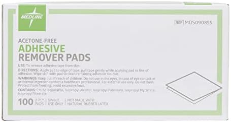 Textured 2-ply medical adhesive remover pad for painless tape residue removal.