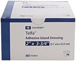 Close up of a single sterile latex free island gauze bandage highlighting the soft non woven adhesive border.