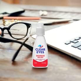 Authentic Clear Eyes Redness Relief bottles for dry and irritated eye care.