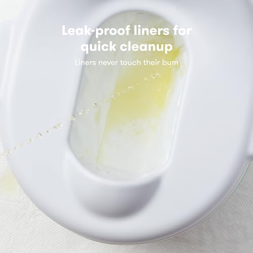 Frida Baby toddler training toilet highlighting the integrated splash guard