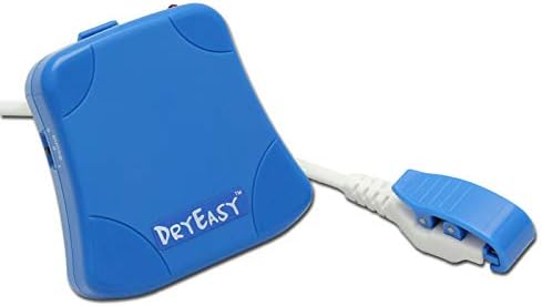 DryEasy nighttime potty training device highlighting the ToggleSmart secure sensor clamp for underwear attachment.