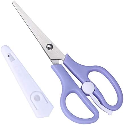 Stainless steel toddler shears showing the safety lock button mechanism