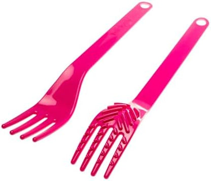 Top view of BPA free TalkTools Magenta oral motor fork