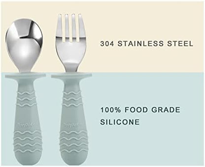 Close up view of the non toxic BPA free silicone shield on PandaEar children utensils