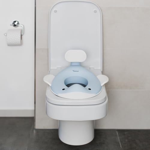 Kindsgut light blue whale design potty seat placed on a standard oval toilet bowl