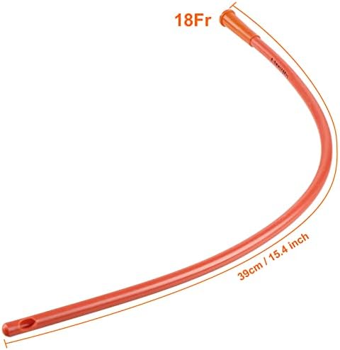 Close up of 18 French red rubber colon tube tip showing smooth rounded end