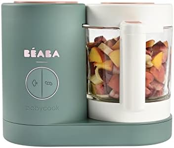 Beaba glass bowl baby food maker showing stainless steel steaming basket inside