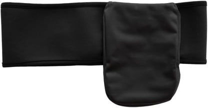 Side view of the expandable fabric fold on the Spoonie Threads black everyday wear adaptive ostomy wrap