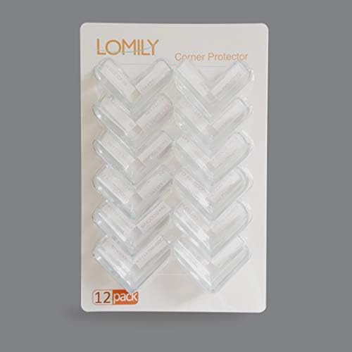 Transparent L-shaped furniture corner protector on a wooden table