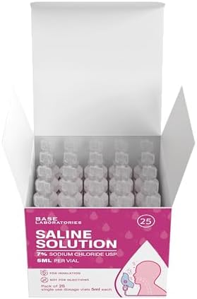 Educational graphic showing Base Laboratories 7% saline for respiratory relief