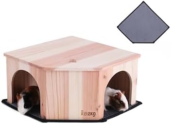 Wooden Guinea Pig Corner Hideout - Hidey for Chinchilla, Rat and Hedgehog with Pee Pad, Fully Assembled & Dual Entrances - Guinea Pig Accessories by The Kozko Hut - Image 2