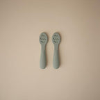 Close up of the soft food grade silicone tip on the Mushie infant training spoon