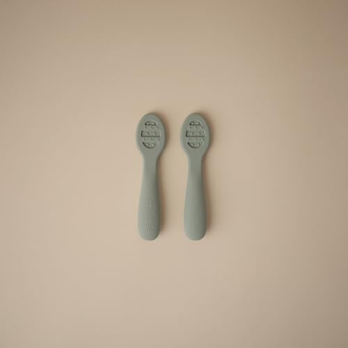 Close up of the soft food grade silicone tip on the Mushie infant training spoon