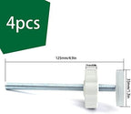 Set of four universal safety gate replacement parts laid out