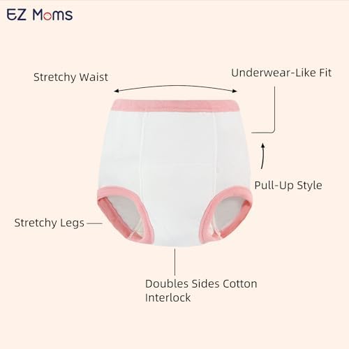 EZ Moms reusable toilet training pants for girls displayed with the included motivational sticker chart.