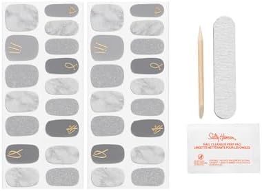 Thirty-two pieces of premium flexible Sally Hansen nail stickers close up view