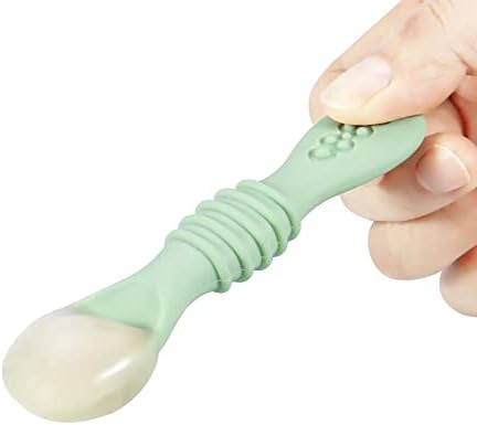 PandaEar premium baby utensils pack demonstrating the flexibility and lightweight build of the food grade silicone material