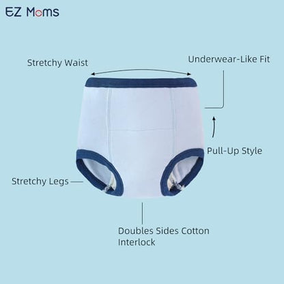 EZ Moms absorbent cotton toddler training pants pack displays with the included potty sticker chart