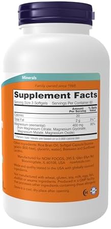 NOW Supplements, Magnesium Citrate, With Glycinate & Malate, Nervous System Support*, 180 Softgels - Image 3
