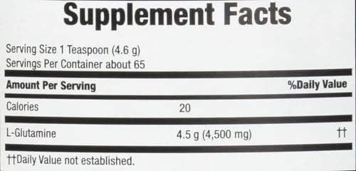 Body Fortress Pure Glutamine Powder scoop and container layout