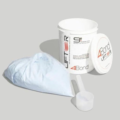 4BOND premium hair lightener dust free formula text closeup.