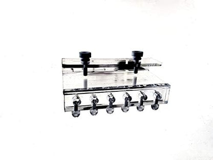 Side angle of clear aquarium dosing line bracket showing plastic thumb screw mechanism