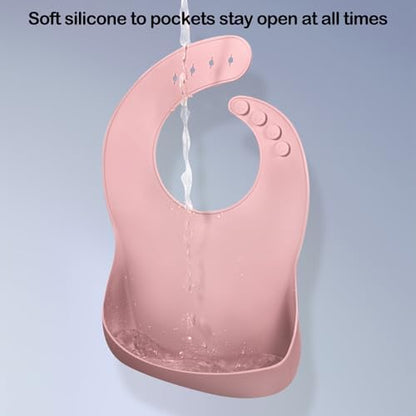 Eascrozn flexible silicone bib rolled up compactly for diaper bag storage