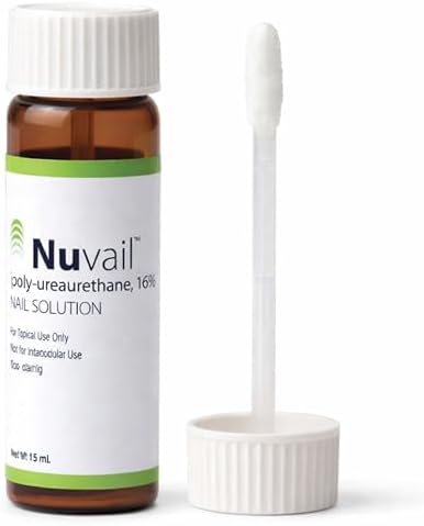 Nuvail professional nail solution packaging showing ingredients and usage directions.