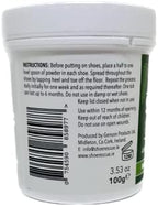 Natural foot odor remedy jar with application spoon for smelly shoes
