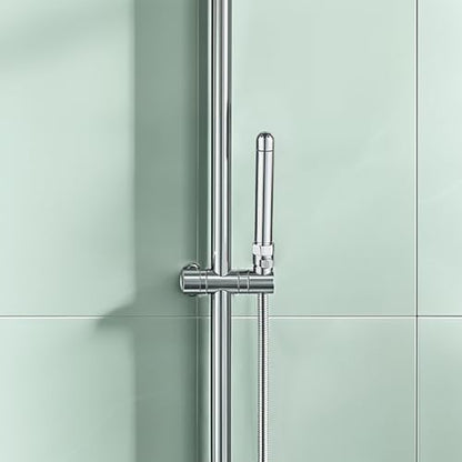 Side profile of the polished chrome shower enema attachment installed on a hose.