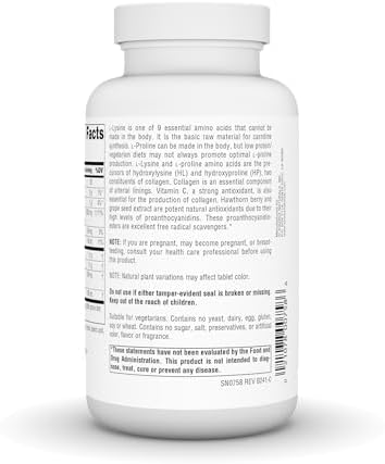 Side view of Source Naturals Proline and Lysine 120 tablet bottle