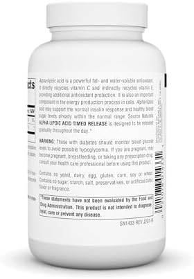 Side view of Source Naturals Time Released ALA bottle