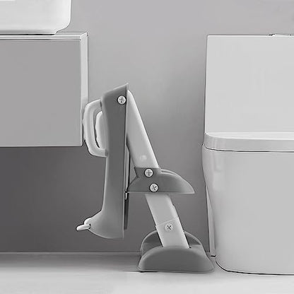 PandaEar step stool ladder trainer folded flat for compact space saving bathroom storage.