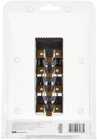 Close up view of the secure gold metal spring clip on the premium trimmer guide set.