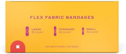 Back of the Welly bulk bandage package highlighting product dimensions, sizes, and latex-free certification.