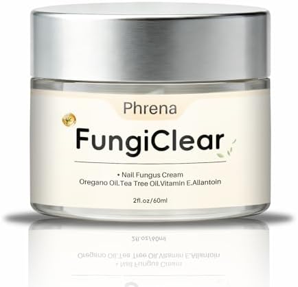 Phrena nail care cream showing natural tea tree and oregano oil ingredients.