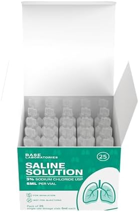 Close up of Base Laboratories nebulizer saline solution vials