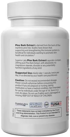 Superior Labs French Maritime Pine Bark ninety vegetable capsules nutritional information label