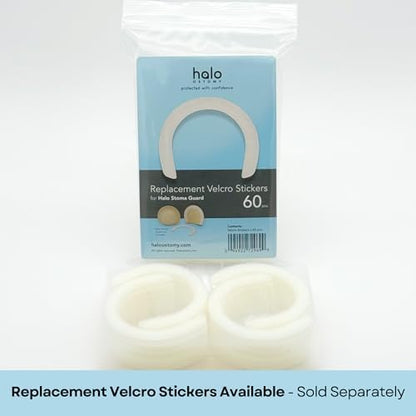 Authentic Halo Ostomy security shield being applied to an ileostomy pouch for impact resistance.