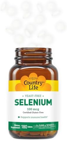 Country Life L-Selenomethionine antioxidant supplement showing certified gluten-free and vegan logos