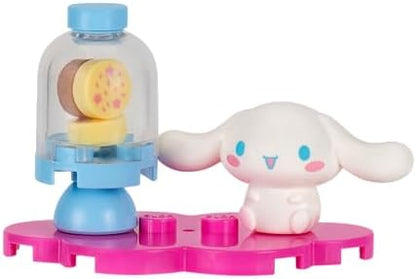Full fifty-three piece layout of the imported Sanrio Series Two building block set components unboxed.