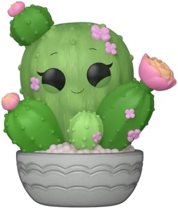 Front view of smiling green Funko Pop Kawaii cactus toy with pink flower detailing