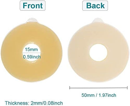 Skin friendly latex free ostomy rings being stretched for custom sizing