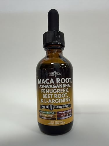 New Age adaptogenic dietary supplement bottles displaying ingredients like ashwagandha and fenugreek.