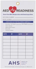AED inspection card showing fields for battery and pad expiration dates.