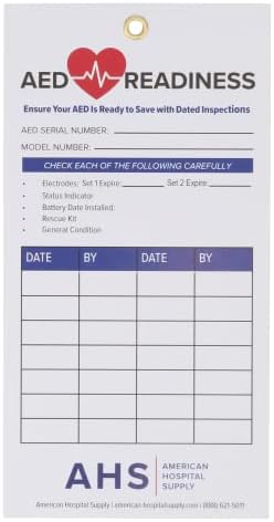 AED inspection card showing fields for battery and pad expiration dates.
