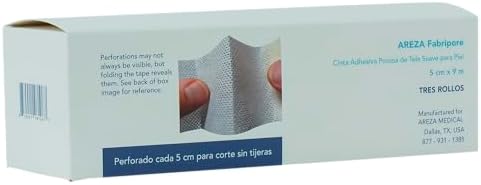 Areza Medical soft fabric surgical tape roll demonstrating two inch width dimension