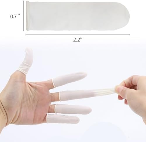 White disposable rubber finger tips protecting a cracked index finger