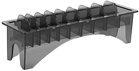 Side angle view of the rectangular black guide comb storage case box highlighting the semi-transparent partitions