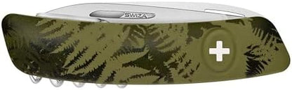 Close up of Swiza TT05 Olive Fern handle and integrated tools